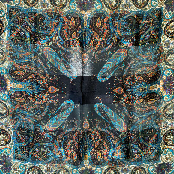 Yves Saint Laurent YSL Large 100% Silk Paisley Print Scarf Shawl Babushka - Picture 12 of 15